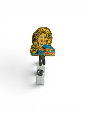 Dolly Vibes Enamel Badge Reel - Yellow & Blue